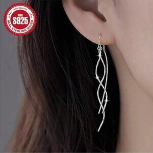 Sterling Silver 925 Twisted Wave Drop Earrings